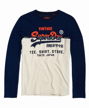 Superdry Ing Shop Split Panel Férfi Pólók Sötétkék | NOXQL7910